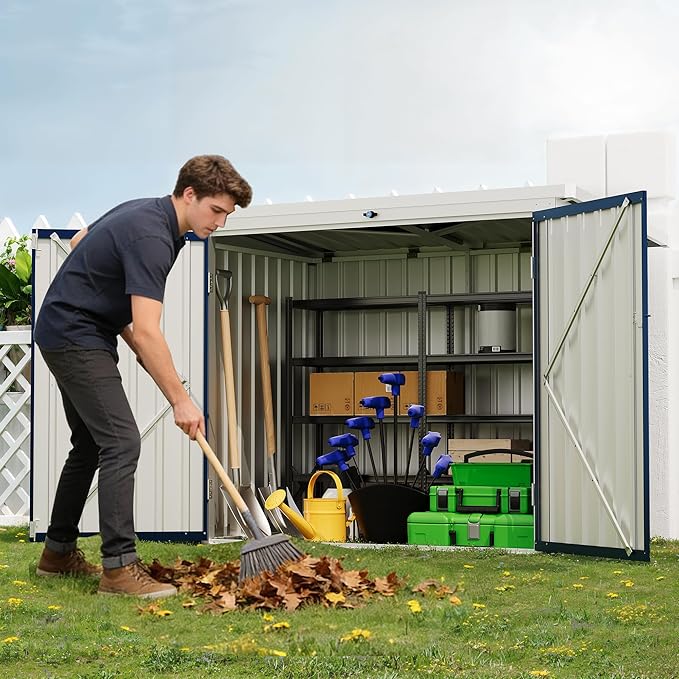 Outdoor Storage Shed,80 Cu.Ft Outdoor Trash Storage Box 5.8x3.3 FT with Lockable Door&Sloped Roof,Cabinet with Multi-Use Rust Prevention Galvanized Steel Enclosure for Yard, Garden, Patio