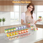 Expandable Can Rack Organizer for Pantry, 3-Tier Adjustable Acrylic Can Storage Holder, Holds Up to 24 Cans, Canned Food Organizer for Cabinet, Countertop, Kitchen