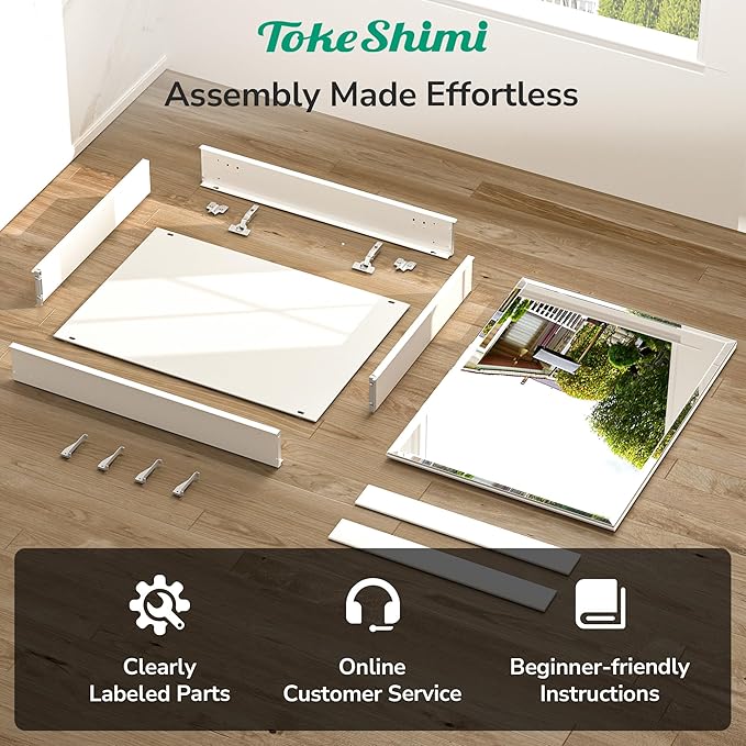 TokeShimi 40 x 32 Medicine Cabinet Mirror for Bathroom, Assembly Required, Recessed Medicine Cabinet with Mirror, Aluminum Frame, DTC Hinge, Stepless Adjustable Shelves