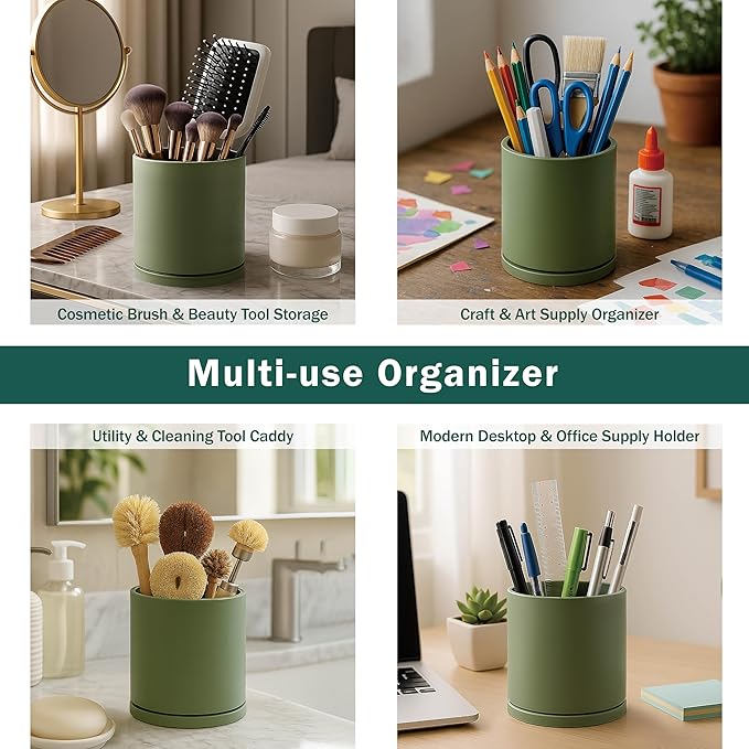 D'vine Dev 360° Rotating Utensil Holder – 7.2" Kitchen Utensil Crock for Countertop, Modern Cooking Tool Organizer for Kitchen Storage & Décor, Olive, 72-X-C-2