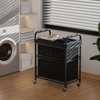 Laundry Hamper 2 Section, 110L Rolling Laundry Sorter Basket with Wheels, 2 Compartment Clothes Organizer Cart, Pull-Out Removable Bags for Laundry Room, Bathroom, Bedroom, Black
