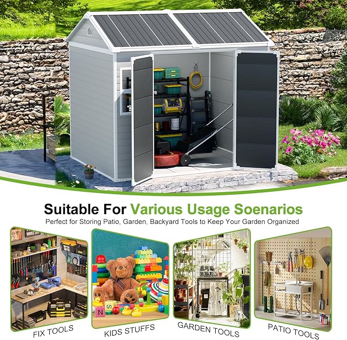 WACASA 8x6 FT Resin Plastic Shed with Floor, Heavy-Duty 21-Gauge Reinforced Steel Frame, 16mm Ultra-Thick Panels, Outdoor Storage Sheds with Windows and Air Vents