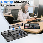 Desk Drawer Organizer Tray with 2 Adjustable Compartments, Metal Mesh Drawer Organizer, Multifunctional Desktop Drawer Organizer Organizer Set for Office, Home and School Supplies, 2.6x8.26x1.57 in