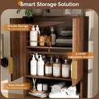 VINGLI Over The Toilet Storage Cabinet, Mid Century Modern Bathroom Organizer with Fluted Doors, Freestanding Wooden Space Saver Stand with Adjustable Shelves for Laundry, Dark Walnut
