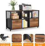 Tribesigns 2 Drawer Wood File Cabinets, Modern Mobile Lateral Filing Cabinet for Letter/ A4 Size, Printer Stand with Open Storage Shelves and Drawer for Home Office, Rustic Walnut