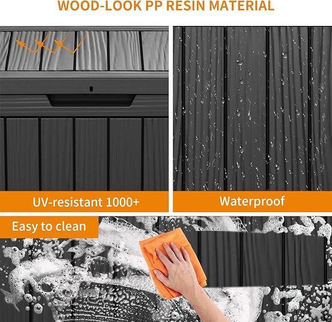 47 Gallon Resin Deck Box Outdoor Storage Box for Patio Furniture,Outdoor Cushions,Garden Tools and Pool Supplies,Waterproof,Lockable(Black,47Gallon)