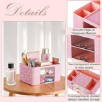 Pink Bling Desk Organizer with 2 Drawer, Sparkly Makeup Organizer for Vanity, Girly Desk Accessories, Rhinestone Pen Holder, Elevate Your Workspace with Pink Serenity (Pearl)