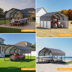 10x16 Metal Carport, Heavy Duty 2-Car Carport Canopy, CarPorts with Removable Polyethylene Sidewalls, Galvanized Steel Roof Car Tent Garage