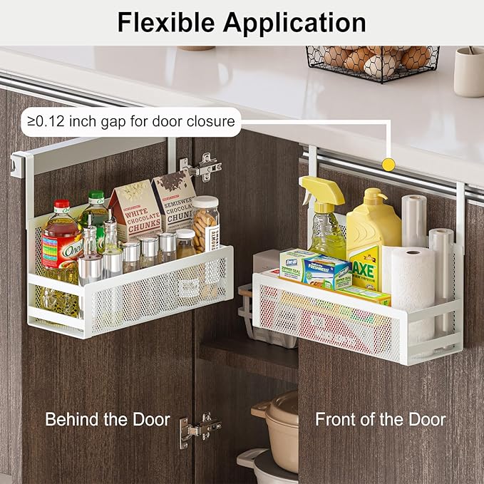 Hanging Bathroom Baskets Fine Mesh Wire Storage Basket Over Cabinet Door Organizer No Drilling Required for Kitchen Bathroom Office, Large, 2 Pack
