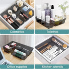 WOWBOX 13 PCS Plastic Drawer Organizer Set, Desk Drawer Divider Organizers and Storage Bins for Makeup, Jewelry, Gadgets for Kitchen, Bedroom, Bathroom, Office, Black