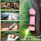 TECEUM Rope – 150 Feet x 1/4 Inch (7mm) – Pink – Strong All-Purpose Utility Rope – Camping, Crafting, Flag Pole, Indoor & Outdoor – Polypropylene Nylon Poly Lightweight Diamond Braided Cord