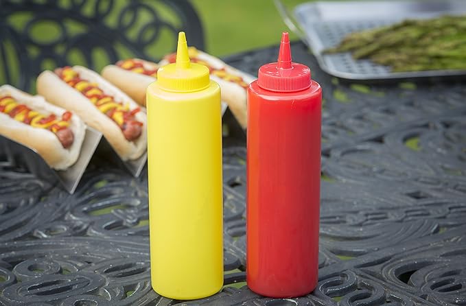 TableCraft Nostalgia 2-Piece Ketchup and Mustard Dispenser Set, 12-Ounce, Red/Yellow