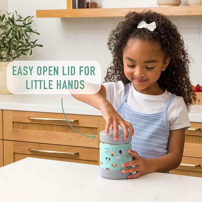 Bentgo Kids Stainless Steel Food Jar - 11oz Leak-Proof Double Insulated Hot or Cold Food Container with Removable Silicone Bumper, Dishwasher Safe, Easy Open Lid, Ages 3+ (Puppy Love)