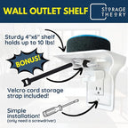 BeraTek Power Perch Wall Outlet Shelf with Cord Storage Strap - Declutter & Reclaim Bathroom Counter Space - Echo Dot Stand, Homepod Mini Wall Mount, Smart Home Devices Organizer - White, 4-Pack
