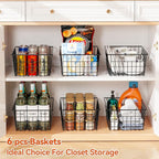 SUFAUY 6 Pack Utility Wire Shelves for Storage and organization, Sturdy Steel Large Metal Basket with Handle, Stackable Organizer, Black