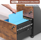 DEVAISE 3 Drawer Rolling File Cabinet with Lock, Wood Under Desk Filing Cabinet fits Letter/Legal/A4 Size for Home Office, Rustic Brown