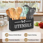 RedCall Wooden Kitchen Utensil Holder for Counter-top,Large Utensil Organizer for Storage Cooking Tool and Silverware,Extra Large Rustic Wood Container (Black)