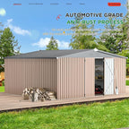 AECOJOY 12' x 14' Shed Outdoor Metal Storage, Large Storage Sheds & Outdoor Storage Clearance 14' x 12', Large Steel Yard Shed, Tool Storage for Garden, Backyard, Patio, Outside use in Grey