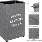 WOWLIVE Large Rolling Laundry Basket Wheels 90L Collapsible Tall Laundry Hamper Handle Foldable Dirty Clothing Basket Fold up Rectangular Hampers for Laundry Dorm Room (Grey2)