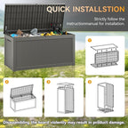 KAMABOKO 260 Gallon Outdoor Storage Box, Resin Deck Boxes Indoor and outdoor, Waterproof Storage Box Lockable Lid for Garden Tools, Package Delivery, Patio Cushions, Grey