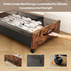 Under Bed Storage with Wheels, Underbed Shoe Storage Containers, Under the Bed Storage Drawers with Lid, Wooden Rolling Blankets Clothes Storage Metal Drawer for Bedroom Dorms Room (Walnut 2pack)