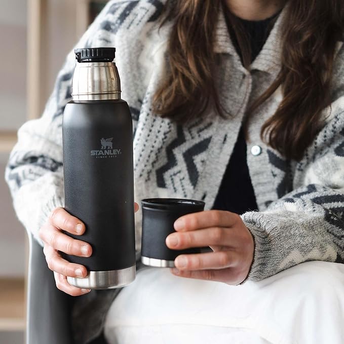 Stanley Adventure-To-Go Vacuum Bottle 1.1 qt | Wide Mouth with Leakproof Cup Lid | Keep Drinks Hot or Cold | Packable for Travel | Insulated Stainless Steel Thermal Bottle | BPA-Free | Spring Green