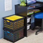 Sterilite Stackable Plastic Storage Crate Bin Organizer File Box with Handles for Home, Office, Dorm, Garage, or Utility Organization, Black, 18-Pack
