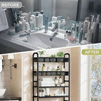 4-Tier Over The Toilet Storage Shelf and Rack | Above Toilet Organizer with Metal Frame & Vinyl Mesh, Space-Saving Unit for Bathroom and Laundry Room, Black