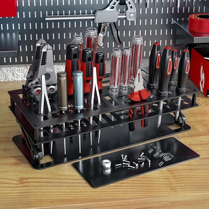 Screwdriver Organizer Holder Screwdriver Storage Rack for Desktop, Angle and Height Adjustable, Carbon Steel Tool Shelf for rc Repair, Plier (Black)