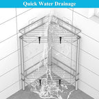 2 Tier Floor Standing Corner Shower Caddy Organizer Shelf with Hooks, Bathroom Shelves Stand Rack, Gray