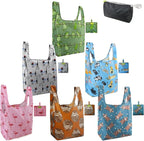 BeeGreen Animals Lover Gifts for Women Animals Reusable Grocery Bags Shopping Bags Bulk 6 Pack 50LBS X-Large Foldable Hedehog Cats Dogs Frog