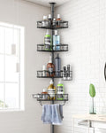 Corner Shower Caddy Tension Pole 4 Tier Adjustable Stainless Steel Shower Shelf for Inside Shower Bathtub Shampoo,Standing Bathroom Organizer Shelves with 39 to 113 inch Height