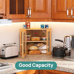 Corner Bread Box for Kitchen Counter, Bamboo Wood Large Capacity Bread Storage Bin with Acrylic Wavy Door Panel (Natural, Meduim)