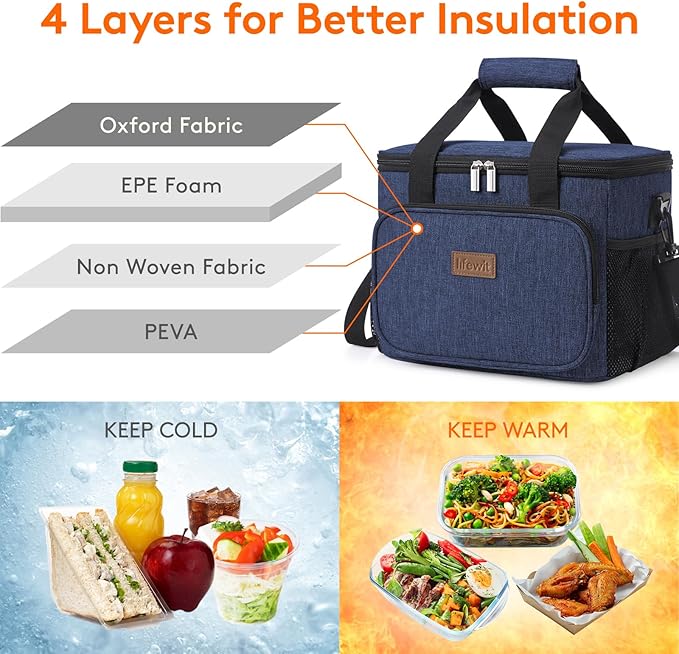 Lifewit Large Lunch Bag, Insulated Lunch Box, Soft Cooler Cooling Tote for Adult Men Women, Dark Blue 24-Can (15L)