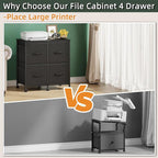 4 Drawer Lateral File Cabinet, Mobile Filing Cabinet for Large Printer, Home Office Functional Small Office Storage Cabinet & Printer Stand, Fits Letter/A4, Black