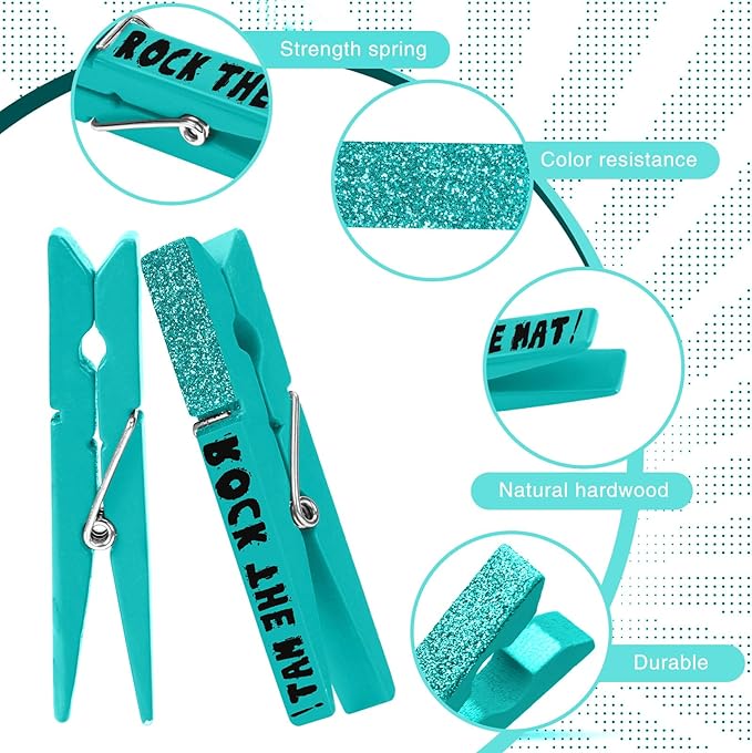 Kigeli 30 Pcs Spirit Clips Cheer Pins Cheerleader Gifts Clothes Pins for Backpacks Competition Glittered for Team Cheer Gifts Stuff Supplies Party Favors Accessories Bulk(Cyan,Shiny)