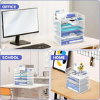 Daltack 6 Tier Paper Organizer for Desk, Paper Letter Tray Organizer for Desks, Mesh Desk File Organizers with Handle for Office, Home, School, White, 2 Pack