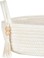 Mkono Small Storage Basket for Toilet Tank Top Boho Bathroom Decor Woven Rope Toilet Paper Tray Organizer for Shelf Bedroom Living Room, White, 1 Pack, 15.7" L x 6" W