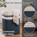 OIAHOMY Laundry Hamper-Laundry Basket,Tall Cotton Storage Basket with Handles,Decorative Blanket Baskets for Living room,Collapsible Large Baskets for Toys,Pillows,Clothes-16x13x22in-Blue