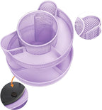 Annova Mesh Desk Organizer Rotate with 5 Compartments Round Spinning Tidy Candy/Pen Holder Desk Accessories Office, Art Supply, Storage, Classroom, Home (Light Purple)