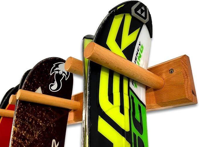 StoreYourBoard Timber Ski Wall Rack, 4 Pairs of Skis Storage, Wood Home and Garage Mount System, Natural Wood