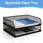 Paper Tray Desk Organizer, 2 Pack Stackable Letter File Tray, Wire Mesh Desktop Organizer, Front-Load Metal A4 Paper Sorter Documents Storage Holder Tray for Office Supplies Home School Classroom