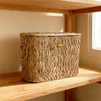 Toilet Paper Storage Basket - Water Hyacinth Slim Toilet Paper Holder with Lid, Holds Up to 9 Rolls, Decorative Organizer for Home Bathroom