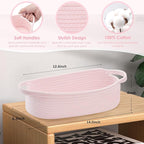 Small Toilet Paper Basket for Back of Toilet Tank Top,Cute behind toilet basket,Woven Toilet Paper Tray Little Organizer for Bathroom Shelf, Bedroom, Living Room12.6"L x 6"W Pink