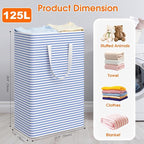 3 Pack Large Laundry Basket,Waterproof & Freestanding Laundry Hamper,Collapsible Clothes Hampers with Easy Carry Long & Reinforced Handles in Bathroom,College Dorm(125Lx3,Blue)
