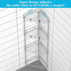 4 Tier Floor Standing Corner Shower Caddy Organizer Shelf with Hooks, Bathroom Shelves Stand Rack, Silver