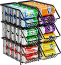 Stackable Soda Can Organizer Rack, Stacking Can Dispensers Refrigerator Organizer Bins Pop Soda Dispenser Canned For Fridge, Freezer, Kitchen, Cabinets (Black, 6)