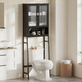BAMBANG Over The Toilet Storage Cabinet, Bamboo Bathroom Over Toilet Storage Organizer with Adjustable Shelves and Double Doors, Above Toilet Storage Cabinet, Black