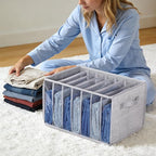 Zilink Upgraded Wardrobe Clothes Organizer with Support Board Clear Pants Organizer for Closet with 7 Grids Storage Bin with Dividers for Jean Pant Sweater Legging T-Shirt, 3 Pack