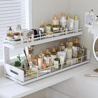 Under Sink Organizer Upgrade To Professional Rails,2-Tier Dual Pull Out Cabinet Storage,Height Adjustable Slide Out Drawers For Bathroom Kitchen,1 Pack-21"Dx12.8"-16.9"H,White